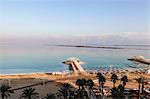 Tourist beach on the shore of the Dead Sea, Israel