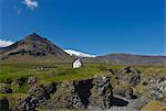 Cottage on landscape, Arnarstapi, Snaefellsnes, Iceland