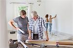 Family working in living space together