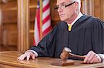 Judge banging gavel in court