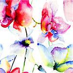 Romantic seamless pattern with flowers, Watercolor painting