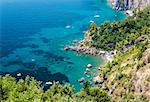 Via Nastro Azzurro, Amalfi Coast. Stunning landscape with hills and Mediterranean sea, Italy