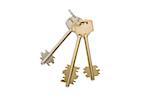 Key ring with three keys on on white background clipping path included