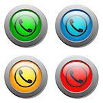 Phone handset icon glass button set in vector