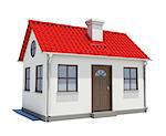 House with red roof on a white background