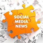 Social Media News on Yellow Puzzle on White Background.