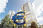 Euro Sign in front of the European Central Bank (ECB) headquarter building in Frankfurt am Main, Germany