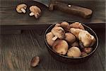 Cooking imgredients. Shiitake mushrooms on wood.