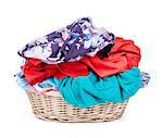 Laundry Basket Of Clothes/ Horizontal Shot Isolated On White Background