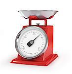 vintage red kitchen scales isolated on white background, clipping path.