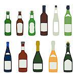 flat design solid colors alcohol bottles icons set