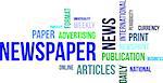 A word cloud of newspaper related items