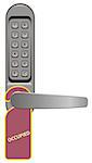 Door handle with combination lock and signboard Occupied. Vector illustration.