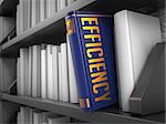 Efficiency - Blue Book on the Black Bookshelf between white ones. Internet  Concept.