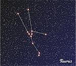 star constellation of taurus on dark sky, vector