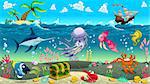 Funny scene under the sea. Vector cartoon illustration