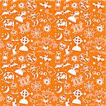 Halloween seamless pattern with bats, ghost and pumpkin, vector illustration