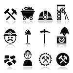 Industry vector icons set - coal, mine isolated on white