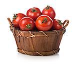 Red tomatoes in a basket isolated on white