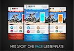 One page SPORT website flat UI design template. It include a lot of flat stlyle icons, forms, header, footeer, menu, banner and spaces for pictures and icons all in one page.