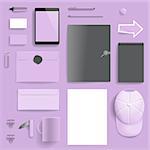 Corporate identity template on light purple background. Use layer "Print" in vector file to recolor objects. Eps-10 with transparency.