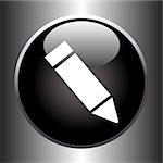 Pencil icon on black button. Vector illustration