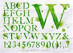 Alphabet set drawn watercolor blots and stains with a spray green color. Easily editable. Vector