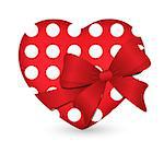 red heart with white circles and red bow