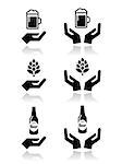 Drinking beer, pub black icons set isolated on white