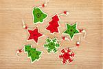 Christmas colorful decor on wooden background