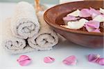 Close-up of towels and other spa objects