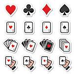 Vector icons set of cards - hearts, diamonds, spades and clubs isolated on white