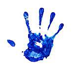 water blue handprint on an isolated white background