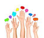 Group of Diverse Multi Ethnic Hands Reaching for Speech Bubbles