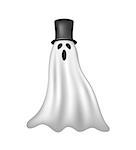 Ghost in white design with black hat on white background