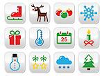Xmas buttons set - snowman, present, Christmas tree, reindeer isolated on white