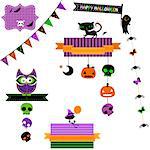 happy halloween set with owl, cat, ghost, skulls