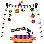 halloween party set with cat, ghosts, skulls