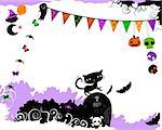 halloween party design with cat, ghosts, skulls
