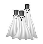 Three ghosts with black hats on white background