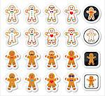 Vector icons set of gingerbread man for Xmas isolated on white