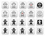 Vector buttons set of gingerbread man for Xmas isolated on white