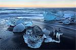 Jokulsa Beach at sunrise, on the edge of the Vatnajokull National Park, South Iceland, Iceland, Polar Regions