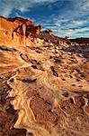 Sandstone pattern under clouds, Gold Butte, Nevada, United States of America, North America