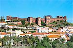 Silves skyline with the Moorish castle and the Cathedral, Silves, Algarve, Portugal, Europe