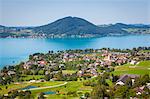 Elevated view over picturesque Weyregg am Attersee, Attersee, Salzkammergut, Austria, Europe