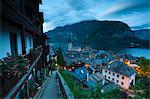 The Village of Hallstatt illuminated at dusk, UNESCO World Heritage Site, Hallstattersee, Oberosterreich (Upper Austria), Austria, Europe