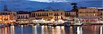 Old Venetian harbour, taverns on seaside, Rethymno, Rethymnon, Crete, Greek Islands, Greece, Europe