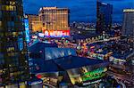 Veer Tower, Planet Hollywood, Crystals and The Strip at dusk, Las Vegas, Nevada, United States of America, North America