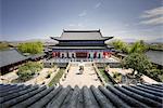 A view down on courtyard and building in classical Chinese architecture style at Mufu, Lijiang, Yunnan, China, Asia